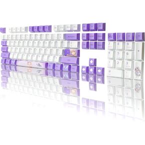 Keycaps,PBT Keycap Cherry Profile, 104 Key Set for Mechanical Keyboards, English（US） Layout Purple and White