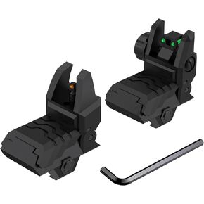 Fiber Optic Sights,Flip Up Sight Front and Rear Back-Up Sights with Green Red Fiber Optic Dot Adjustable Foldable Sights for Picatinny or Weaver Rails