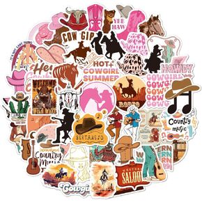 Western Country Cowgirl Stickers - 50Pcs Vinyl Waterproof Pink Cowgirl Hats Boots Rodeo Stickers for Water Bottle,Laptop,Bumper,Luggage,Guitar