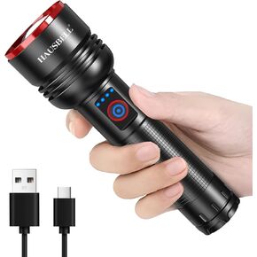 HAUSBELL S5000 Rechargeable Flashlight High Lumens, Zoomable LED Flashlights with 2 Lighting Modes, EDC Flashlight with Power Display, Flashlights for Camping, Type-C Charge