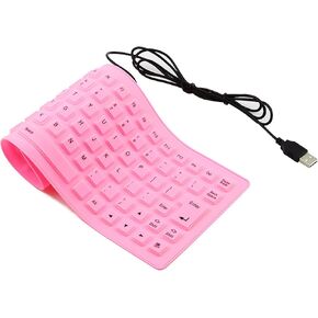 لوحة مفاتيح سلكية قابلة للطي من السيليكون، محمولة ورفيعة للغاية ومرنة، لوحة مفاتيح سلكية USB مقاومة للماء والغبار، حجم الجيب 85 مفتاحًا، لوحة مفاتيح ناعمة الملمس لأجهزة الكمبيوتر المحمول والكمبيوتر المحمول وسطح المكتب (وردي) in Kuwait