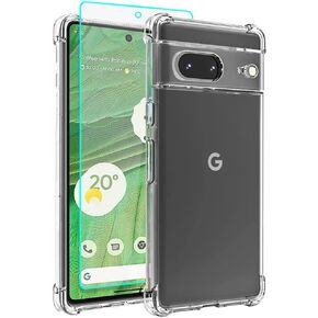 for Pixel 7 Case, Google Pixel 7 Case with Screen Protector, Shockproof Crystal Clear Slim Soft Silicone TPU Protective Phone Cover for Google Pixel 7,Clear