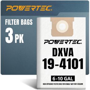 POWERTEC Shop Vacuum Bags 5PK for DeWalt DXVA19-4101 Vacuum Bag, Replacement Filter Bags for DeWalt DXV06P, DXV06G, DXV09P, DXV10P, DXV09P-QTA 6-10 Gal Wet/Dry Vac, Shop Vacuum Accessories for DeWalt