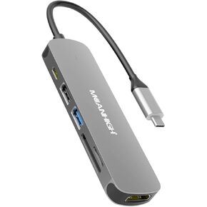 USB C Hub 6-in-1 Type C to HDMI Splitter with 4K 30Hz Multiport Dongle 100W PD Charging Docking Station SD/TF Card Reader for MacBook Air, MacBook Pro, XPS, Flash Drive, Mobile HDD