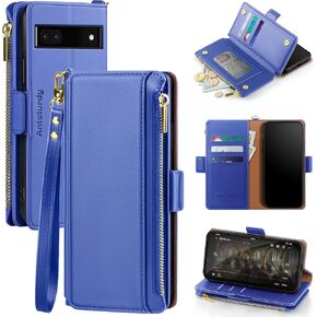 Antsturdy Compatible with Google Pixel 6a Case Wallet with Card Holder for Women Men Phone Case RFID Blocking PU Leather Flip Shockproof Cover with Strap Zipper Credit Card Slots,Black in Kuwait
