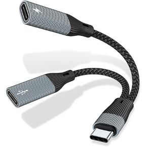 USB C Splitter, Dual USB C Headphone/USB C Data and Charger Adapter, 3 in 1 Type C Audi Dongle USB C Data Adapter with PD 15W Charging Compatible with iPhone 16/15, iPad Pro, Galaxy S24/23, Pixel 8
