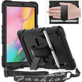 Timecity for Samsung Galaxy Tab A 10.1 Case 2019, Only Fit (SM-T510/ SM-T515/ SM-T517 Case), Drop Proof with Hand Strap Stand Screen Protector Pencil Holder for Galaxy Tab A 10.1 Case - Black