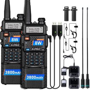 Baofeng UV-5R 8 Watt Ham Radio Handheld, Two Way Radio with 3800mAh Battery, Long Range Radio with 771 Long Antenna, 805S Short Antenna, USB Charger Cable, Speaker Mic, Walkie Talkies Full Kit, 2Pack