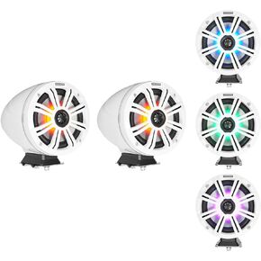 Kicker KMFC65W 6.5" Flat Mount Loaded Marine Wake Towers with 46KM654L Speakers - White Grills and Enclosures