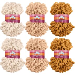 Threlaco 6 Pack Finger Loops Yarn Bulk Soft Chunky Yarn 600 G/ 6 Skeins for Beginners Knitting No Needles or Hooks(White, Pink, Carmine)