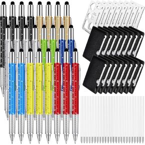 Qilery 72 Pieces Multitool Pen Gift for Men Including 24 Pcs 6 in 1 Tool Pen Bulk 24 Pcs Stainless Steel 11 in 1 Multitool Credit Card and 24 Pcs Black Pen Refill