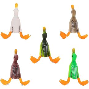 5pcs Topwater Duck Lure Set - Realistic 3D Rubber Floating Duck Design with Hooks for Bass Fishing Bait - Lightweight and Durable Material for High Bite Rate for Anglers
