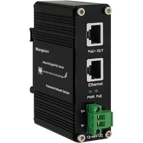 PoE Injector-Hardened Industrial Gigabit PoE+ Injector,12~48V Input PoE+ Adapter, IEEE802.3af/at 30W Output up to 328ft, Din-Rail and Wall-Mount