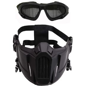 Protective Tactical Set, Half Face Mask with Anti Fog Mesh Goggles for Outdoor Games Sports Paintball Riding Cycling
