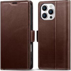 KEZiHOME Wallet Case Compatible with iPhone 16 Pro, Genuine Leather Folio Case with Card Holder, RFID Blocking Magnetic Stand Phone Flip Cover Case for iPhone 16 Pro 6.3 inch 2024 (Black/Brown)