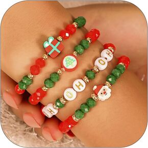 Christmas Bracelets Set Heishi Clay Bracelets Christmas Beads Bracelets for Women Christmas Gifts for Girls Adjustable Christmas Friendship Bracelets