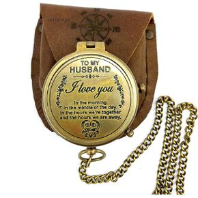 Brass Compass Unique Print To My Husband Compass With Leather Case Antique Brass Compass With Chain A Great Gift Item For Your Loved Ones Hikers And Traveler By