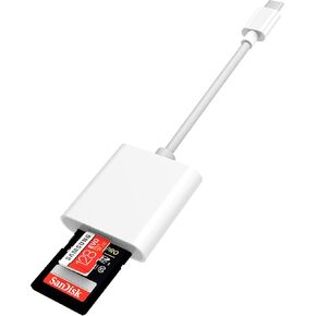 USB C SD Card Reader for iPhone 15/iPad/MacBook/Mac, Dual Slot Type C Reader Supports SD and Micro SD Memory Card Adapter, Trail Camera Viewer Plug and Play, white