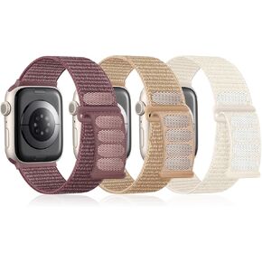 3 Pack Sport Nylon Loop Band Compatible with Apple Watch Band 38mm 40mm 41mm 42mm 44mm 45mm 49mm 46mm Women Men, Adjustable Breathable Replacement Strap for iWatch Series 10/9/8/7/6/5/4/3/2/1/SE/Ultra