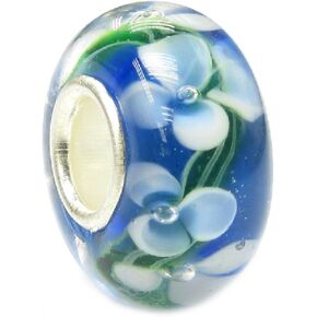 Blue Hawaii Flower Glass Bead Sterling Silver Core For European Charm Bracelets