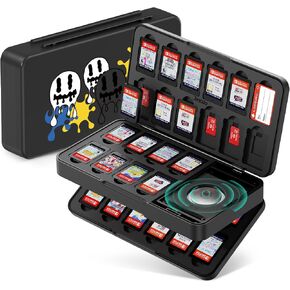 JINGDU 48-slot Game Card Case for Switch Game Fans, the Game Cartridge Case Holder for Switch/NS/OLED/Lite Games Can Store 48 Game Cards and 24 micro SD Cards, Hard Shell, Silicon Lining, Cute Cat