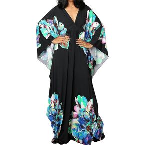 Bsubseach Women Ethnic Print Kaftan Beach Dress Plus Size Swimsuit Cover Up
