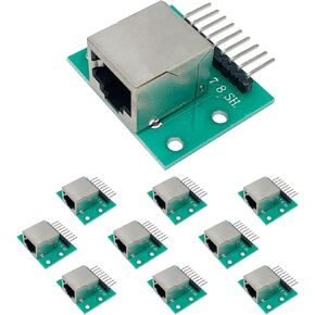 10Pcs RJ45 Network Port Adapter(Horizontal Socket) PCB Board Kit with 8pin Right Angle Connector and Breakout Board Kit for Ethernet DMX-512 RS-485 RS-422 RS-232