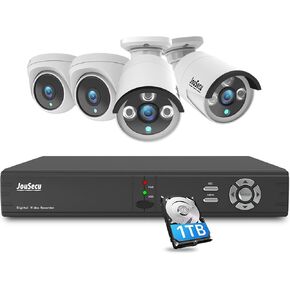 8CH Home Security Camera System Outdoor Indoor, 2MP HD 5-in-1 Surveillance DVR Recorder and (4) Wired 1080P CCTV Bullet Dome Cameras with Night Vision, Email Alert, 1TB Hard Drive