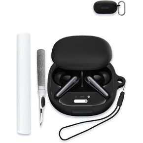 Case for Soundcore Liberty 4 Pro by Anker, Noise Cancelling Wireless Earbuds, WUNIAK Soft Silicone Protective Portable Scratch Shock Resistant Shell with Cleaner Kit & Carabiner & Lanyard，Black