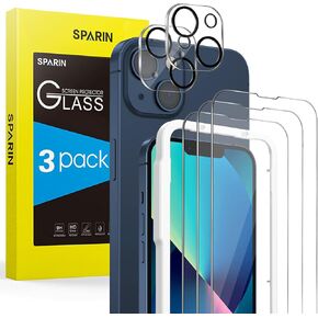 SPARIN Screen Protector for iPhone 13, 3 Pack 9H Tempered Glass and 2 Pack Camera Lens Protector for iPhone 6.1 Inch 2021, Alignment Tool, Bubble Free