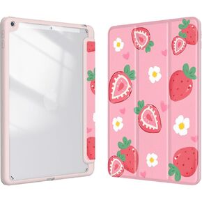 Case for iPad 9th Generation Case 2021 / iPad 8th Gen 2020 / iPad 7th Gen 2019, for iPad 10.2 Inch Case with Pencil Holder, Stand Tablet Clear Back Cover, Auto Sleep/Wake - Dark Green