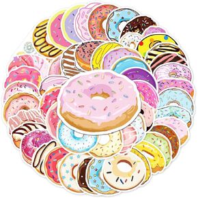 50 Packs Donut Stickers Water Bottles Laptop Phone Motorcycle Computer Guitar Skateboard Hydroflasks Candy Snack Vinyl Sticker Waterproof Aesthetic Trendy Decals for Teens Girls Adults