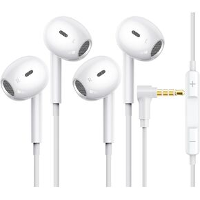 [2 Pack] for Apple Wired Earbuds, 3.5mm Heaephones with Microphone 90 Degree Design Clear Call HiFi Stereo Volume Control Earphones for PC Laptop Radio Kindle