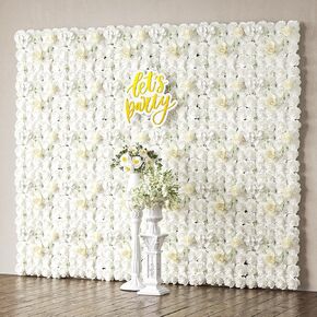 COKAOBE White Flower Wall Backdrop, 24PCS 3D Silk Rose Floral Wall, 15 x 15 Inch Artificial Flower Panels for Wedding, Party, Bridal Shower, Baby Shower, Home and Photo Backdrop Decoration