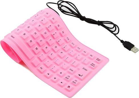 لوحة مفاتيح سلكية قابلة للطي من السيليكون، محمولة ورفيعة للغاية ومرنة، لوحة مفاتيح سلكية USB مقاومة للماء والغبار، حجم الجيب 85 مفتاحًا، لوحة مفاتيح ناعمة الملمس لأجهزة الكمبيوتر المحمول والكمبيوتر المحمول وسطح المكتب (وردي) in Kuwait