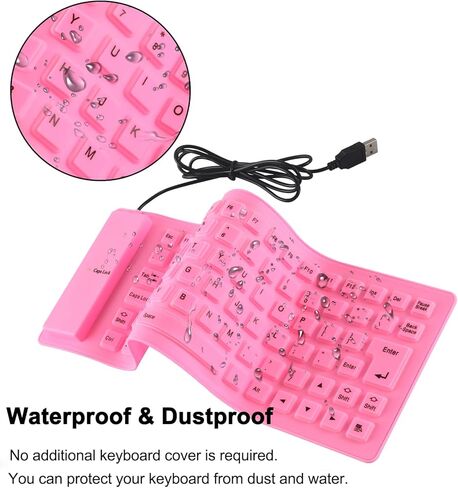 لوحة مفاتيح سلكية قابلة للطي من السيليكون، محمولة ورفيعة للغاية ومرنة، لوحة مفاتيح سلكية USB مقاومة للماء والغبار، حجم الجيب 85 مفتاحًا، لوحة مفاتيح ناعمة الملمس لأجهزة الكمبيوتر المحمول والكمبيوتر المحمول وسطح المكتب (وردي) in Kuwait