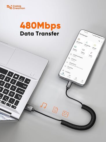 CableCreation، كابل ملفوف 5 أقدام، كابل USB C 3A شحن سريع ملفوف USB C إلى USB C مع غلاف ألومنيوم ممتاز ممتد من 1.5 إلى 5 أقدام لجهاز MacBook Pro Air، Galaxy S21 S20 S10 إلخ in Kuwait