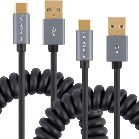 CableCreation، كابل ملفوف 5 أقدام، كابل USB C 3A شحن سريع ملفوف USB C إلى USB C مع غلاف ألومنيوم ممتاز ممتد من 1.5 إلى 5 أقدام لجهاز MacBook Pro Air، Galaxy S21 S20 S10 إلخ in Kuwait