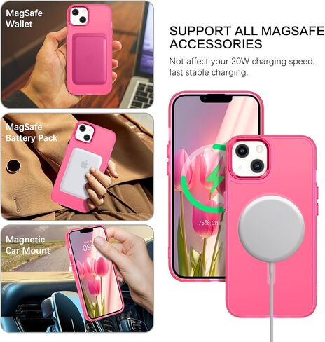 BENTOBEN لحافظة iPhone 14 المغناطيسية، حافظة هاتف iPhone 14 [متوافقة مع Magsafe] تصميم نحيف غير لامع مقاوم للصدمات وممتص للصدمات واقٍ للفتيات والنساء والأولاد والرجال iPhone 14 6.1 بوصة، وردي فاقع in Kuwait