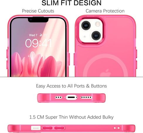 BENTOBEN لحافظة iPhone 14 المغناطيسية، حافظة هاتف iPhone 14 [متوافقة مع Magsafe] تصميم نحيف غير لامع مقاوم للصدمات وممتص للصدمات واقٍ للفتيات والنساء والأولاد والرجال iPhone 14 6.1 بوصة، وردي فاقع in Kuwait