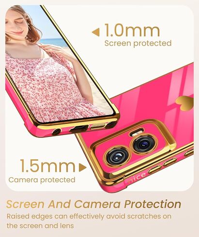 Dretal for Motoro Moto-G-Stylus-5G-2024 Case with 2X Screen Protector, for Girl Women Cute Girly Love-Heart Luxury Gold Soft Cover Camera Protection Bumper Silicone Shockproof Phone Case(Pink) in Kuwait