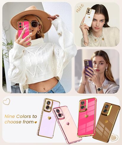 Dretal for Motoro Moto-G-Stylus-5G-2024 Case with 2X Screen Protector, for Girl Women Cute Girly Love-Heart Luxury Gold Soft Cover Camera Protection Bumper Silicone Shockproof Phone Case(Pink) in Kuwait