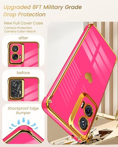 Dretal for Motoro Moto-G-Stylus-5G-2024 Case with 2X Screen Protector, for Girl Women Cute Girly Love-Heart Luxury Gold Soft Cover Camera Protection Bumper Silicone Shockproof Phone Case(Pink) in Kuwait