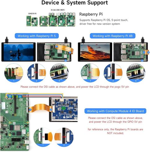 شاشة Waveshare 5 بوصة DSI تعمل باللمس بالسعة، متوافقة مع Raspberry Pi 5/4B/3B/CM3/3+/4، 720 × 1280، IPS، لوحة زجاجية مقوية للربط البصري، واجهة DSI، لمسة 5 نقاط in Saudi Arabia