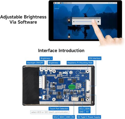 شاشة Waveshare 5 بوصة DSI تعمل باللمس بالسعة، متوافقة مع Raspberry Pi 5/4B/3B/CM3/3+/4، 720 × 1280، IPS، لوحة زجاجية مقوية للربط البصري، واجهة DSI، لمسة 5 نقاط in Saudi Arabia