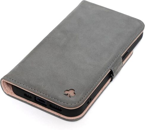 Porter Riley - Leather Case for iPhone 15 Pro Max. Premium Nubuck Genuine Leather Stand/Cover/Wallet/Flip Case with Card Slots & Horizontal Stand (Black, Tan) in Saudi Arabia