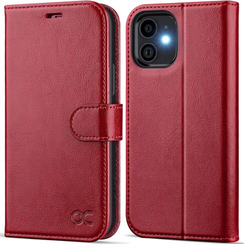 OCASE Compatible with iPhone 12 Mini Wallet Case, PU Leather Flip Folio Case with Card Holders RFID Blocking Kickstand [Shockproof TPU Inner Shell] Phone Cover 5.4 Inch (Red) in Kuwait