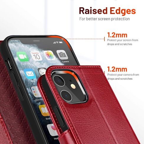 OCASE Compatible with iPhone 12 Mini Wallet Case, PU Leather Flip Folio Case with Card Holders RFID Blocking Kickstand [Shockproof TPU Inner Shell] Phone Cover 5.4 Inch (Red) in Kuwait