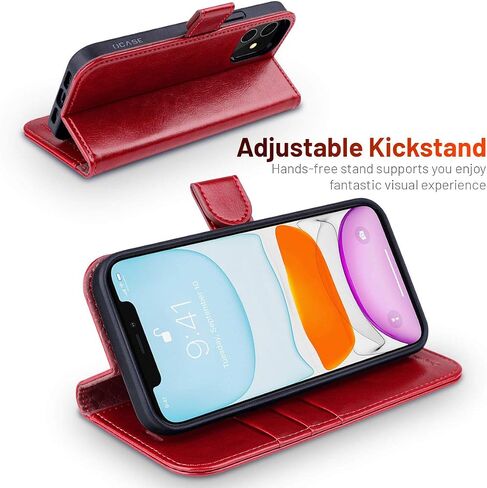 OCASE Compatible with iPhone 12 Mini Wallet Case, PU Leather Flip Folio Case with Card Holders RFID Blocking Kickstand [Shockproof TPU Inner Shell] Phone Cover 5.4 Inch (Red) in Kuwait