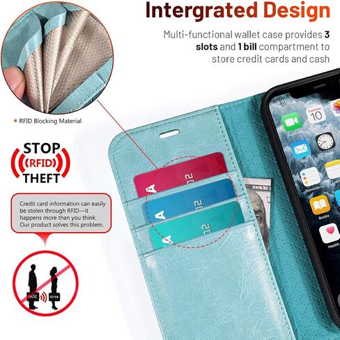 OCASE Compatible with iPhone 12 Mini Wallet Case, PU Leather Flip Folio Case with Card Holders RFID Blocking Kickstand [Shockproof TPU Inner Shell] Phone Cover 5.4 Inch (Red) in Kuwait